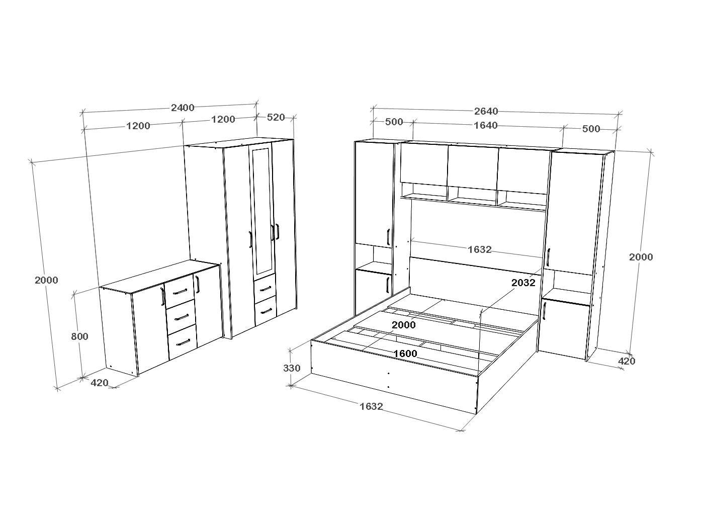 Set camera da letto haaus Malmo V12, Letto 200 x 160 cm, Rovere Artisan/Argilla