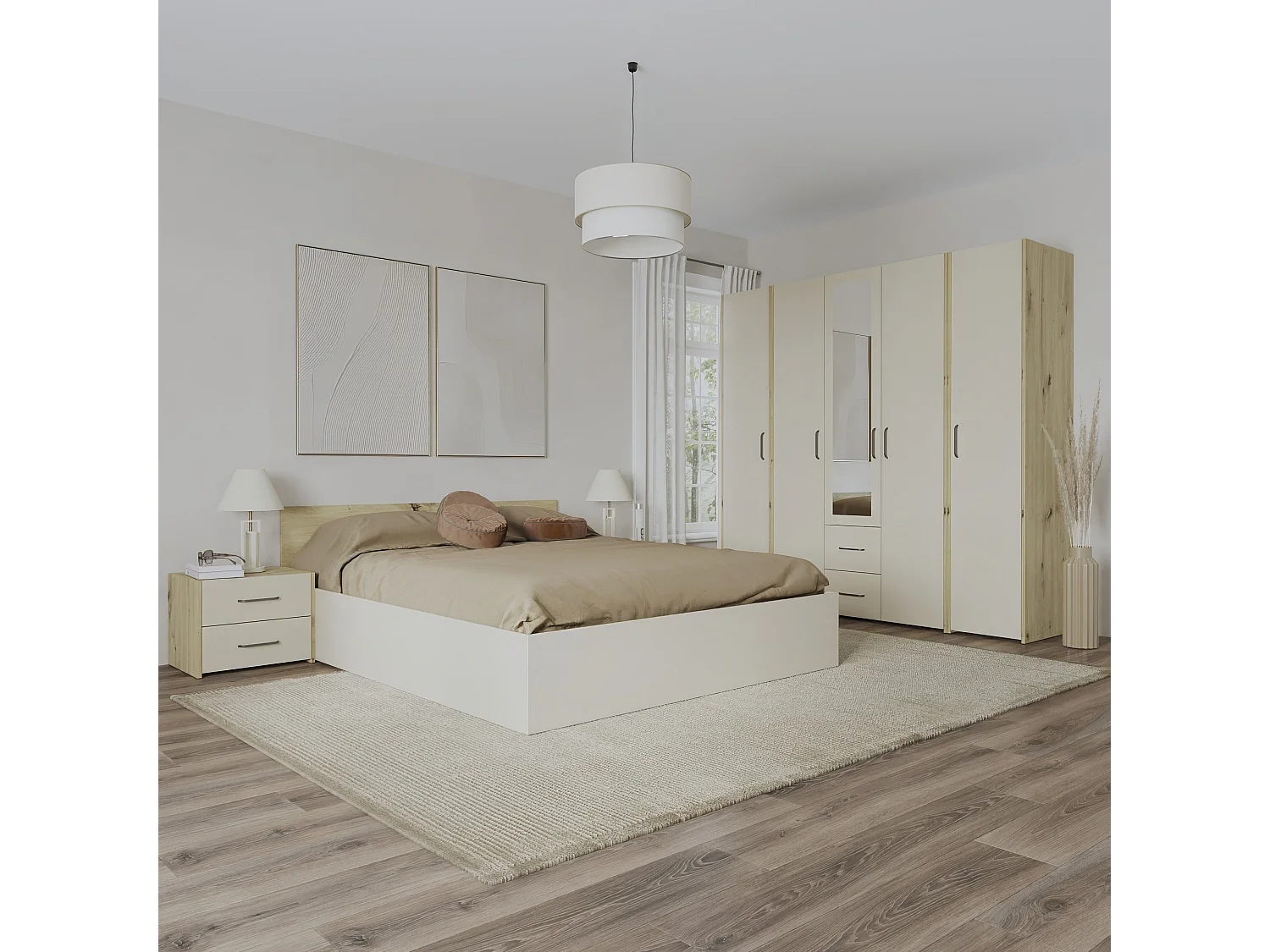 Set camera da letto haaus Malmo V10, Letto 200 x 160 cm, Rovere Artisan/Argilla
