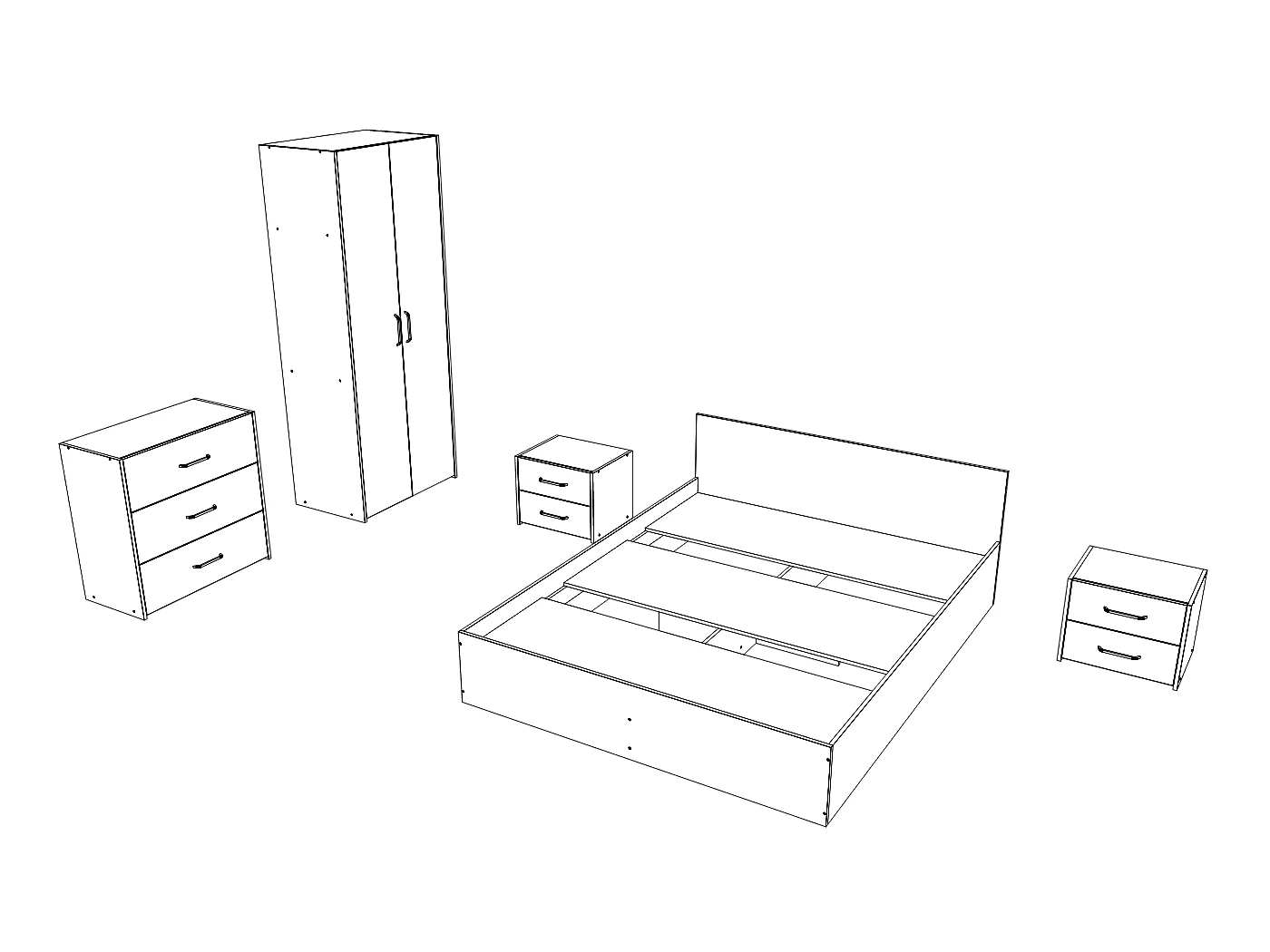 Set camera da letto haaus Malmo V2, Letto 200 x 160 cm, Rovere Artisan/Argilla