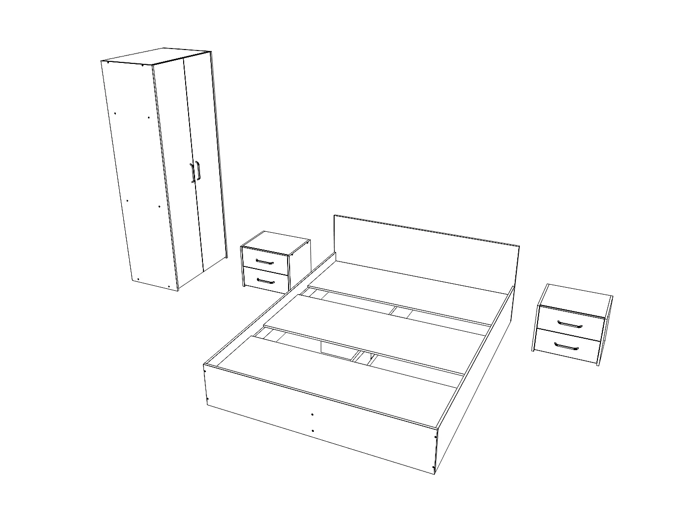 Set camera da letto haaus Malmo V16, Letto 200 x 160 cm, Rovere Bianco/Antracite