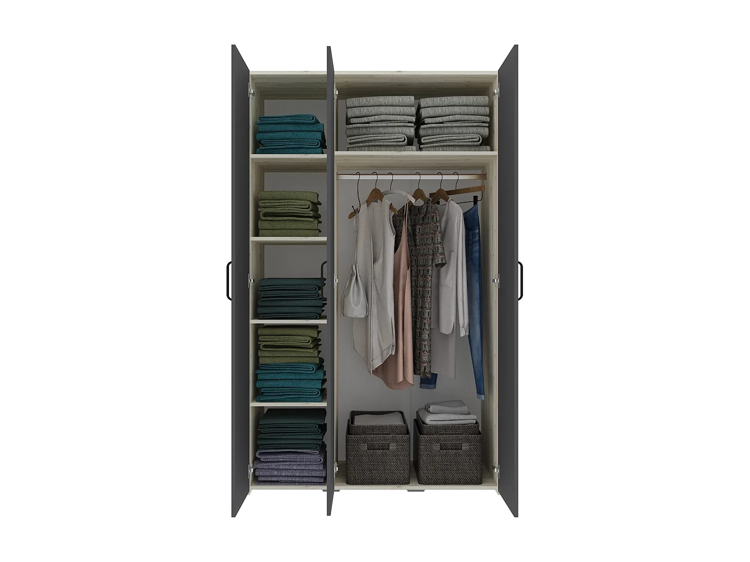 Set camera da letto haaus Malmo V6, Letto 200 x 140 cm, Rovere Bianco/Antracite