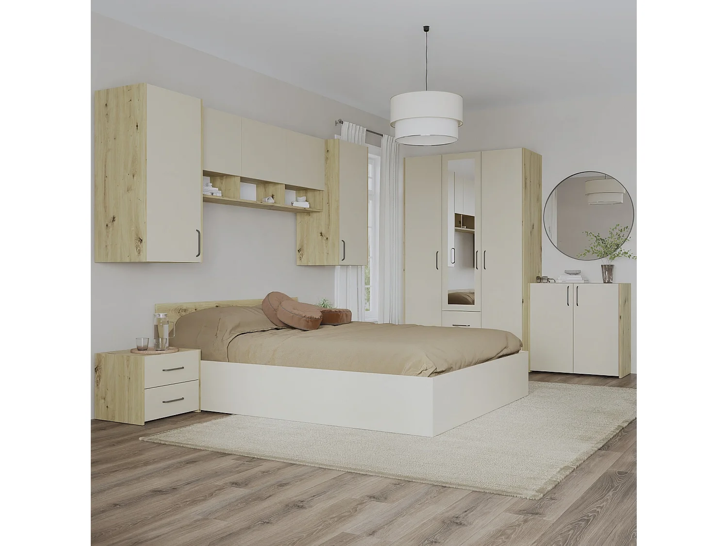 Set camera da letto haaus Malmo V14, Letto 200 x 160 cm, Rovere Artisan/Argilla