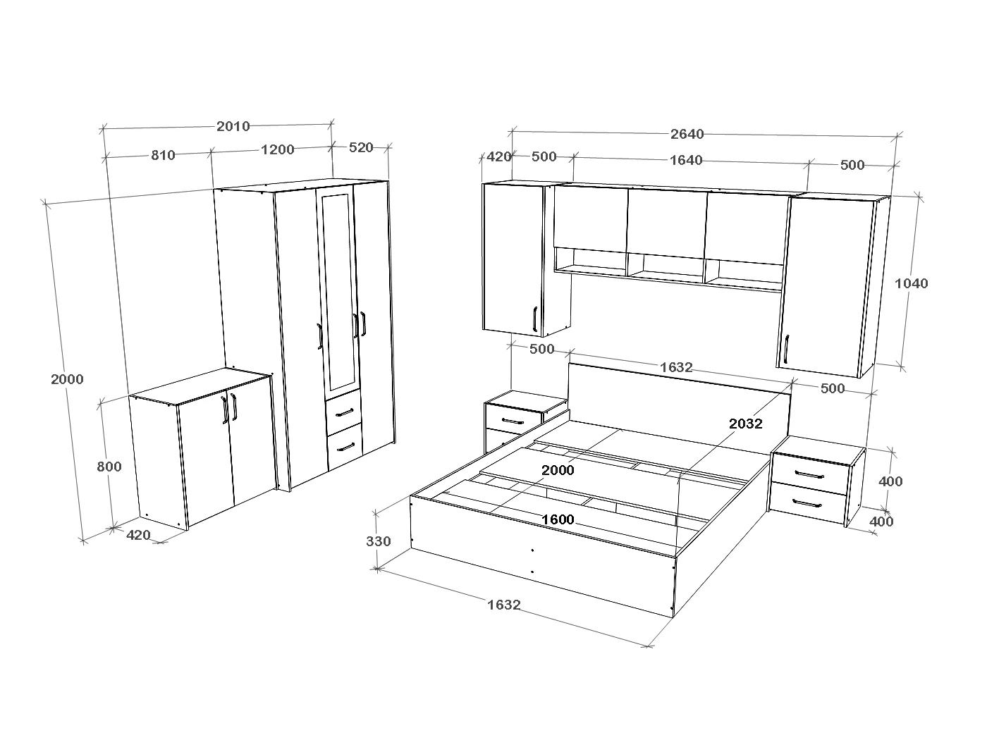Set camera da letto haaus Malmo V14, Letto 200 x 160 cm, Rovere Artisan/Argilla