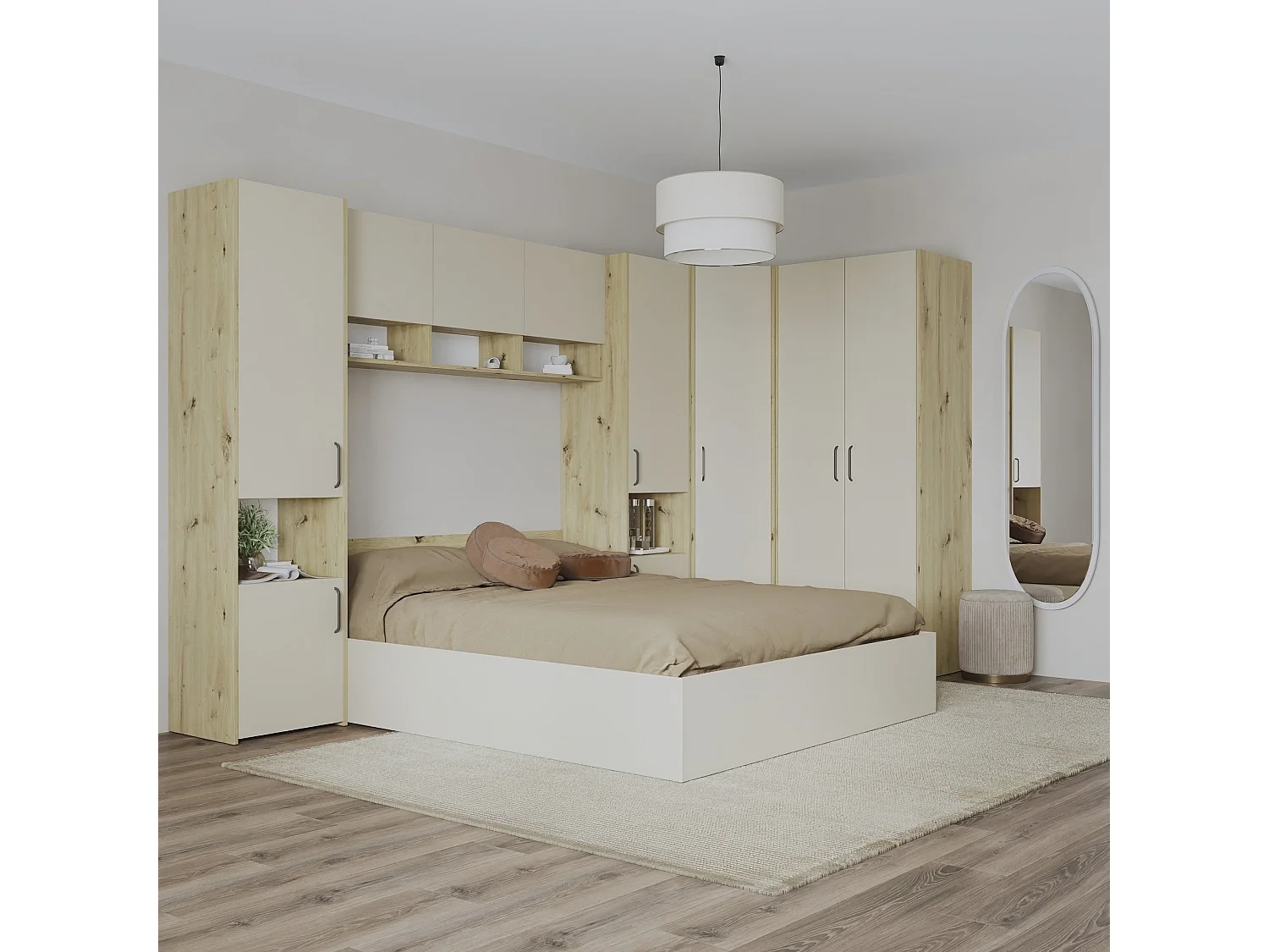 Set camera da letto haaus Malmo V15, Letto 200 x 140 cm, Rovere Artisan/Argilla