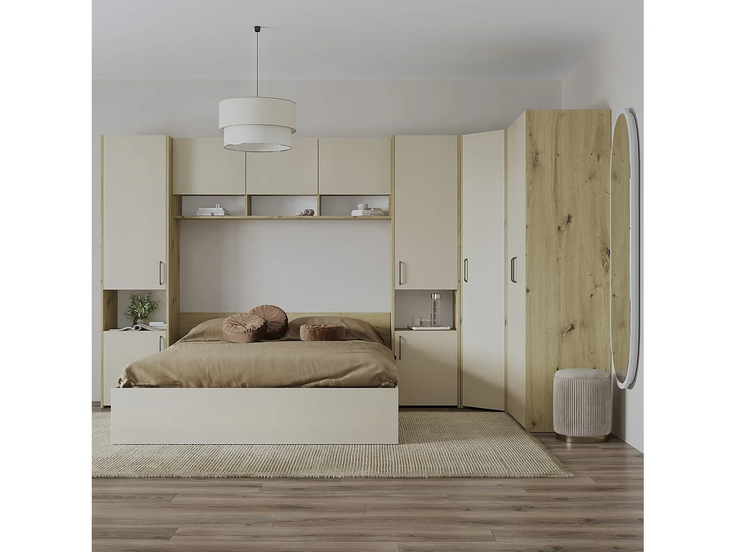 Set camera da letto haaus Malmo V15, Letto 200 x 140 cm, Rovere Artisan/Argilla