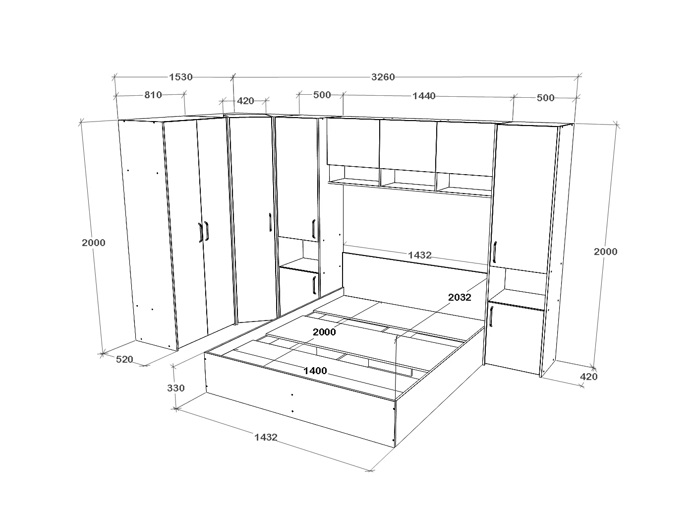 Set camera da letto haaus Malmo V15, Letto 200 x 140 cm, Rovere Artisan/Argilla