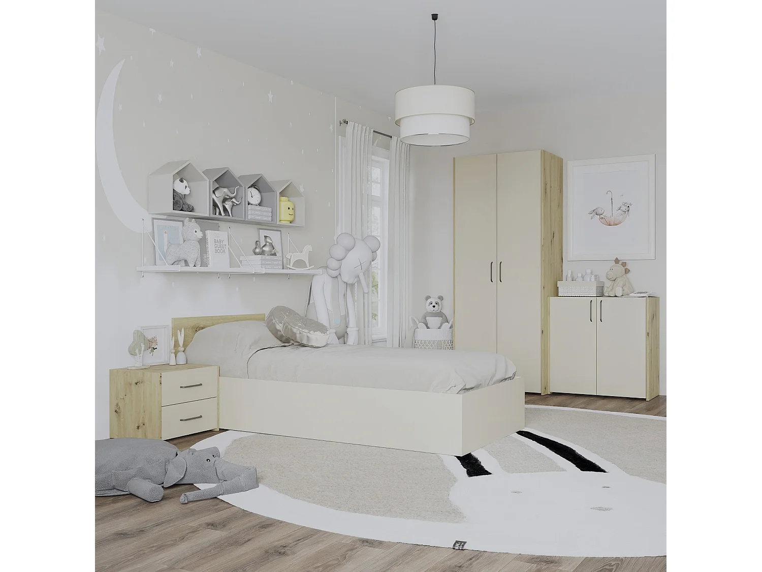 Set camera da letto haaus Malmo V19, Letto 200 x 90 cm, Rovere Artisan/Argilla