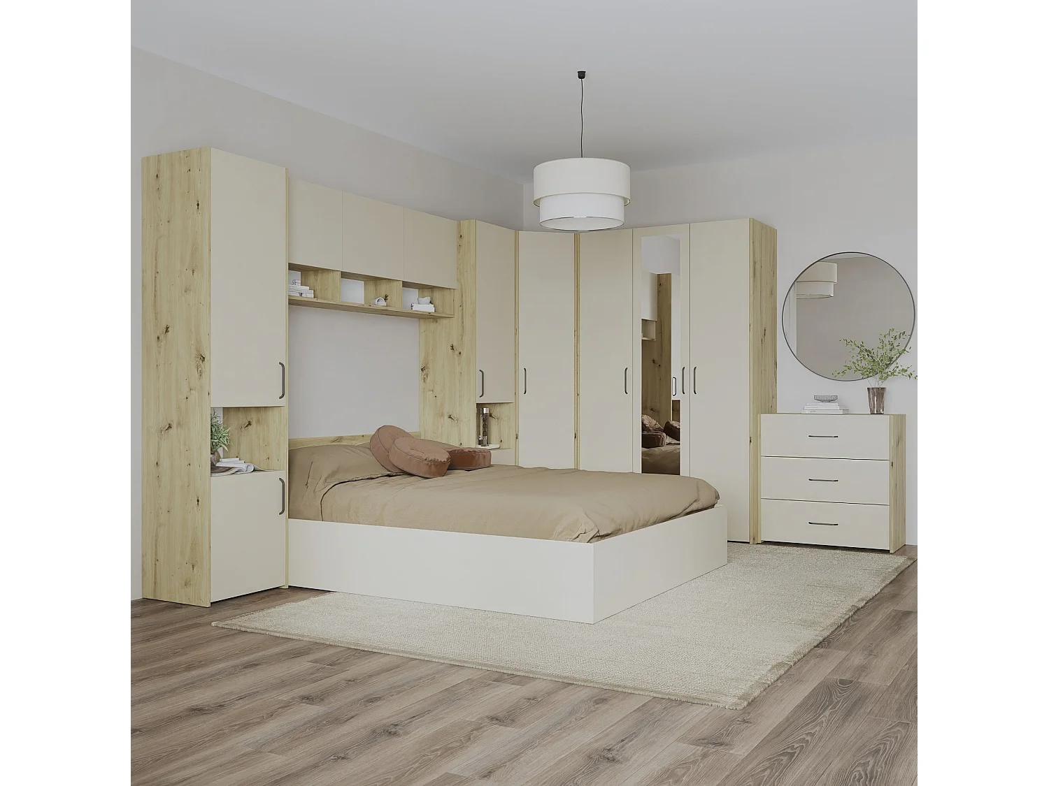 Set camera da letto haaus Malmo V6, Letto 200 x 140 cm, Rovere Artisan/Argilla