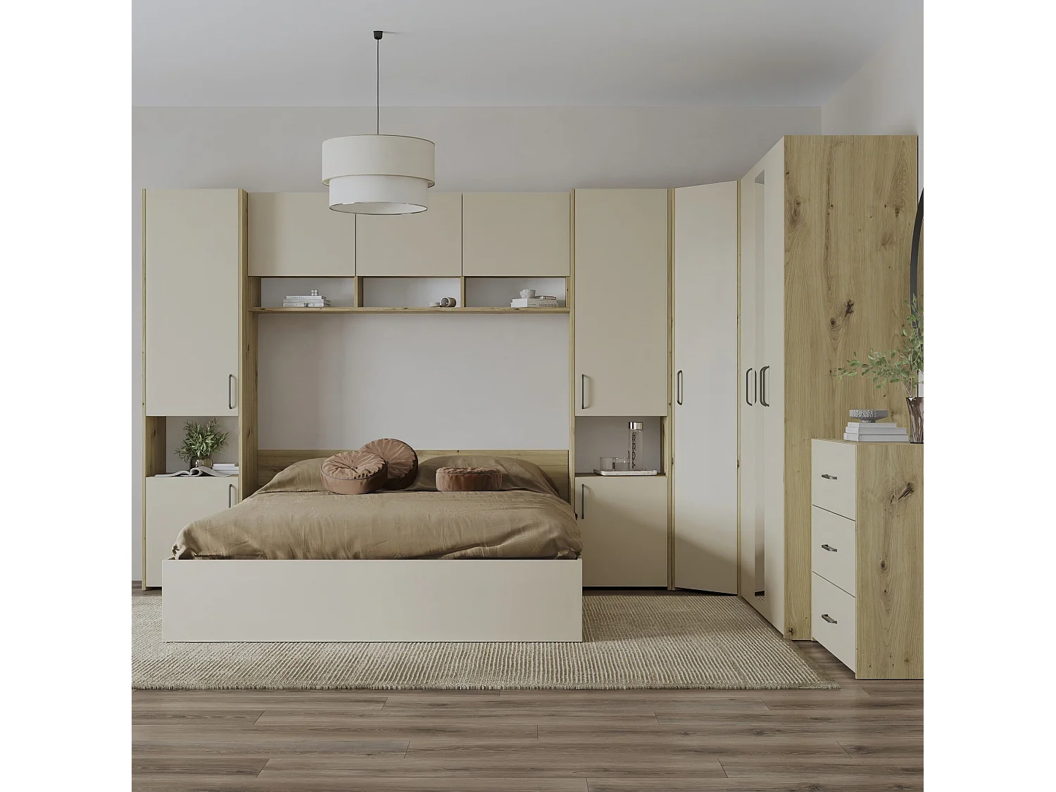 Set camera da letto haaus Malmo V6, Letto 200 x 140 cm, Rovere Artisan/Argilla