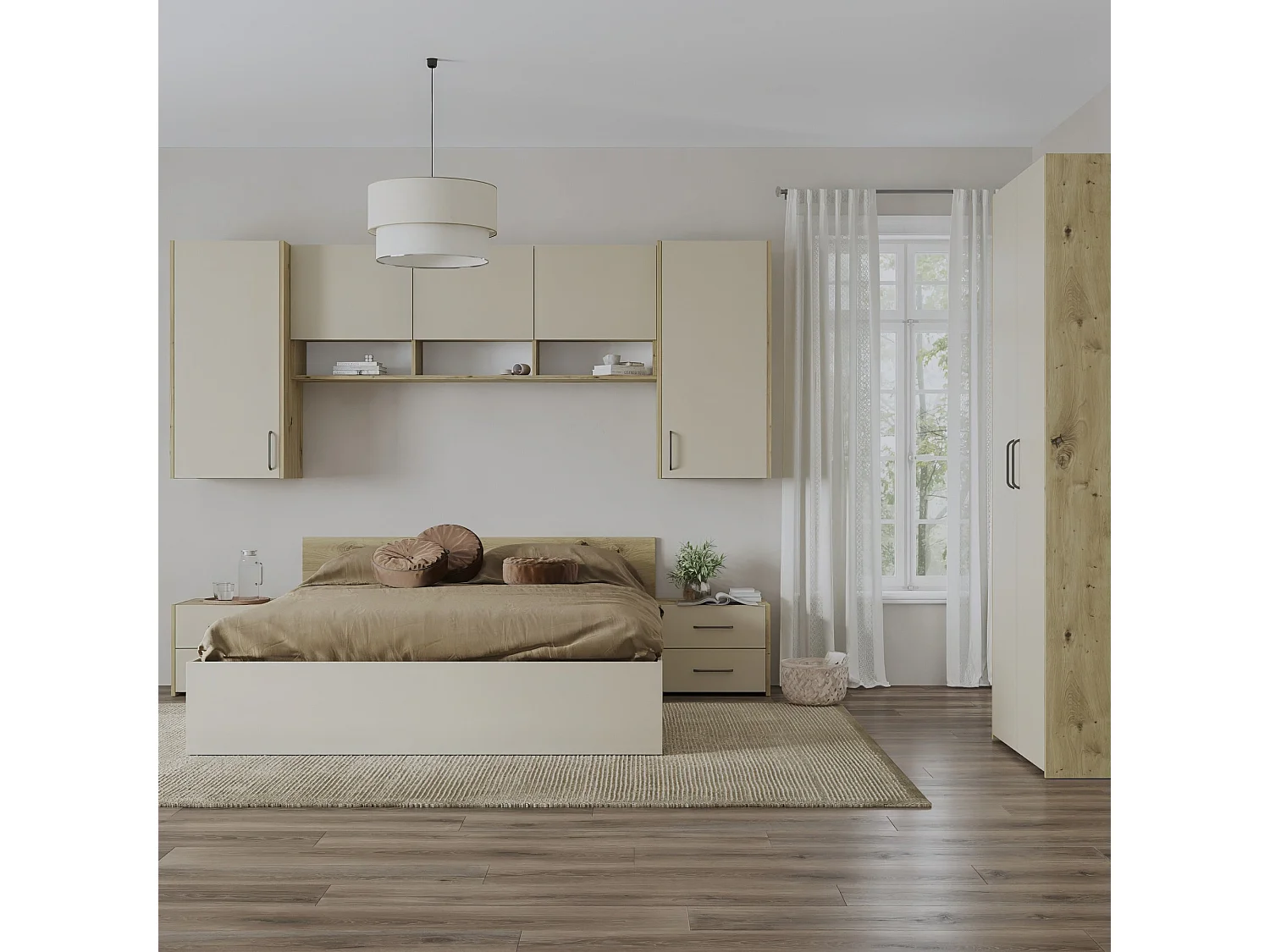 Set camera da letto haaus Malmo V17, Letto 200 x 140 cm, Rovere Artisan/Argilla