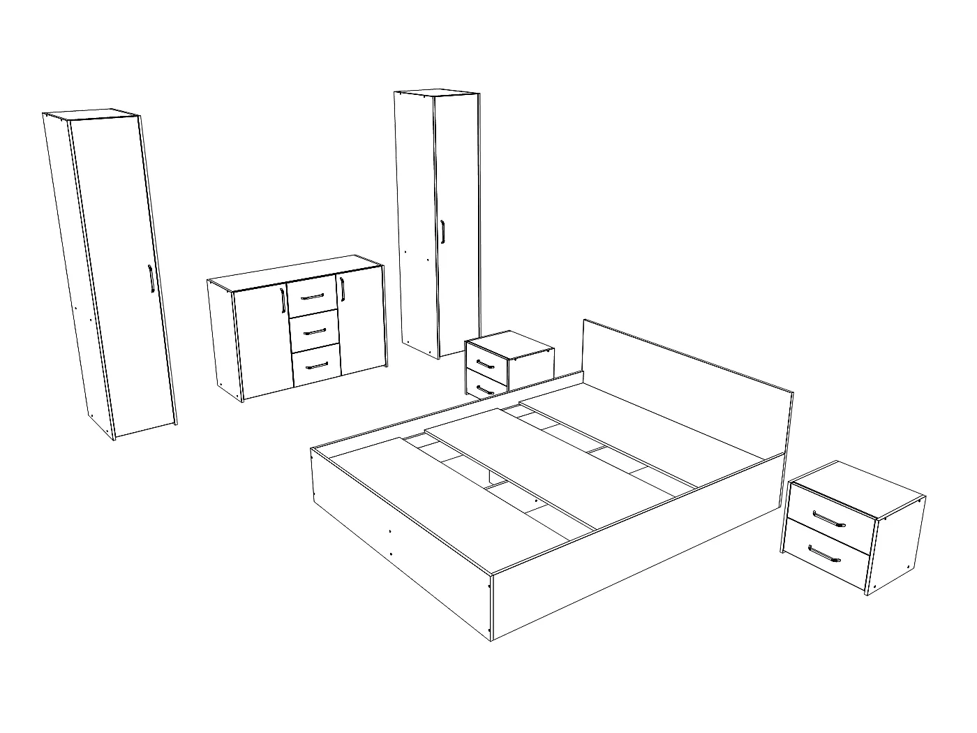 Set camera da letto haaus Malmo V5, Letto 200 x 140 cm, Rovere Artisan/Argilla