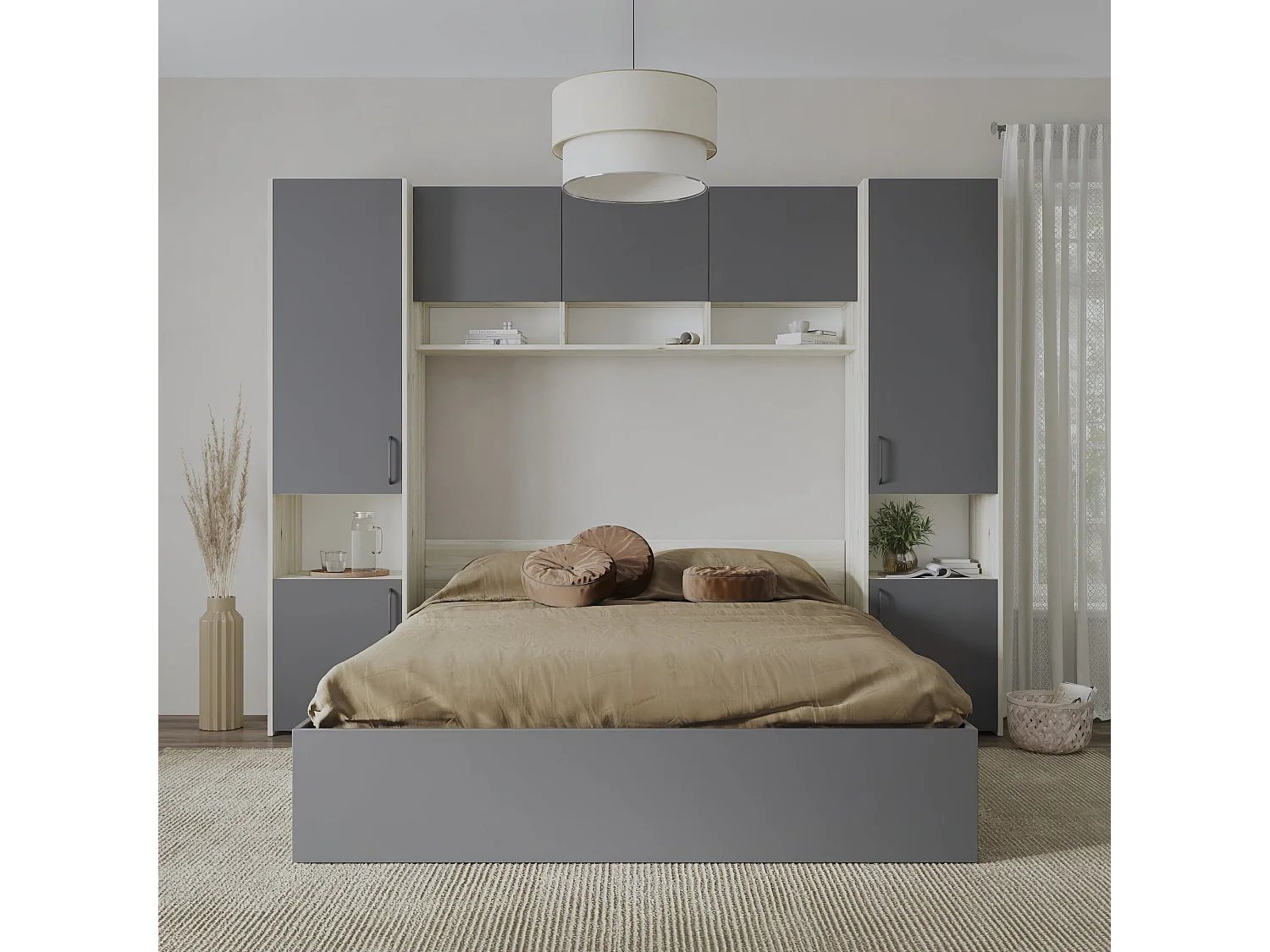 Set camera da letto haaus Malmo V11, Letto 200 x 140 cm, Rovere Bianco/Antracite