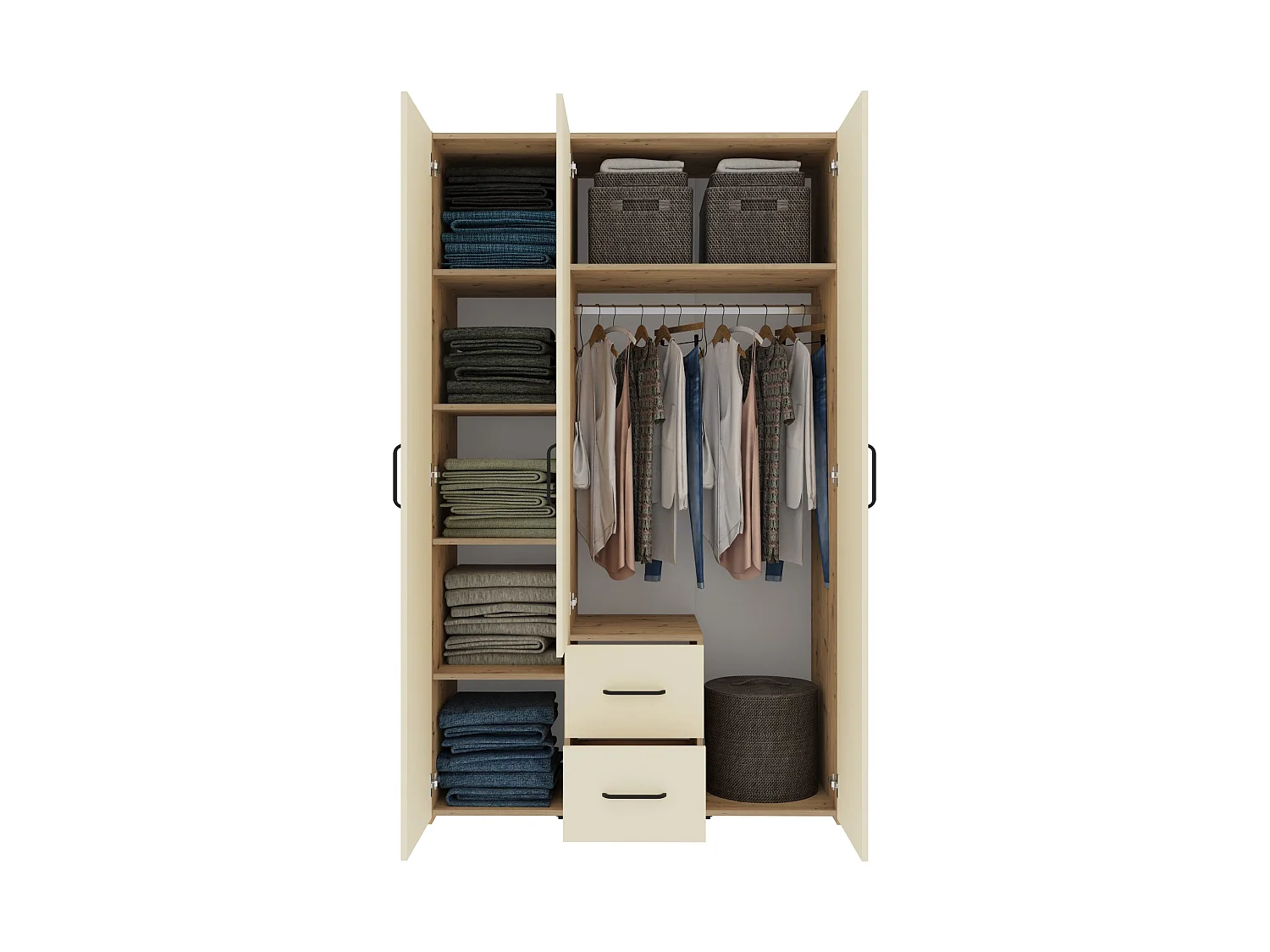 Set camera da letto haaus Malmo V14, Letto 200 x 140 cm, Rovere Artisan/Argilla
