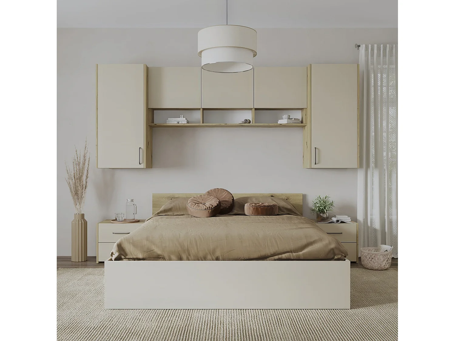 Set camera da letto haaus Malmo V13, Letto 200 x 160 cm, Rovere Artisan/Argilla