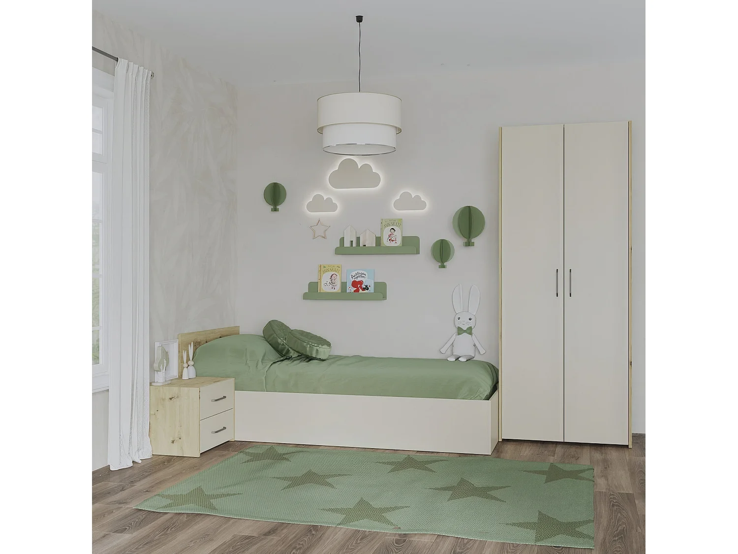 Set camera da letto haaus Malmo V18, Letto 200 x 90 cm, Rovere Artisan/Argilla