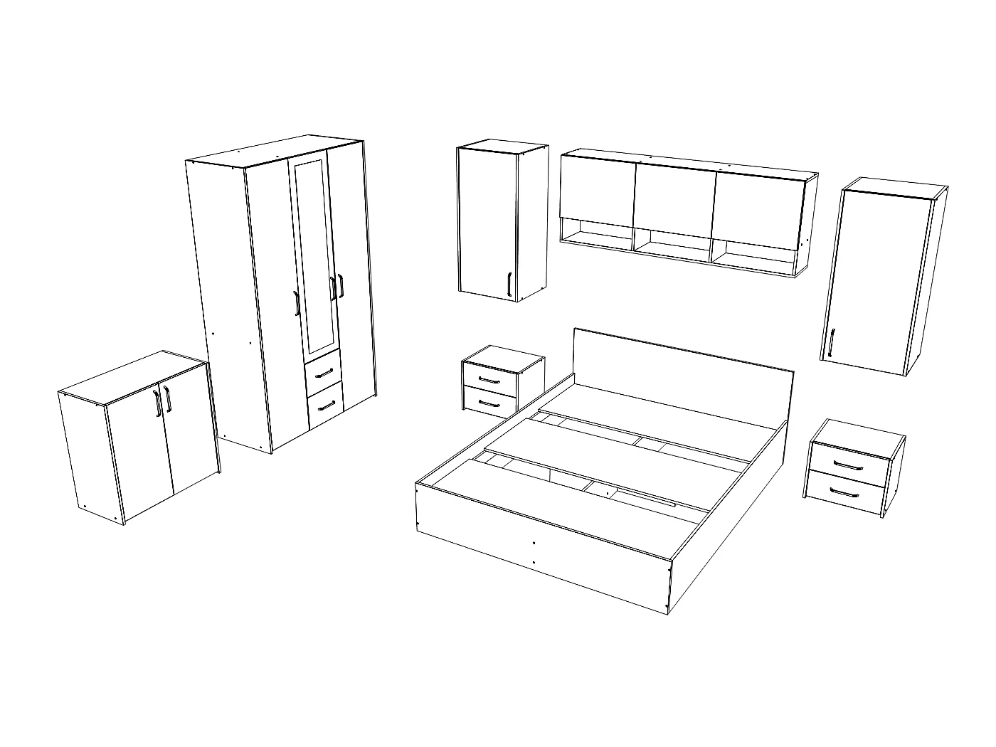 Set camera da letto haaus Malmo V14, Letto 200 x 140 cm, Rovere Bianco/Antracite