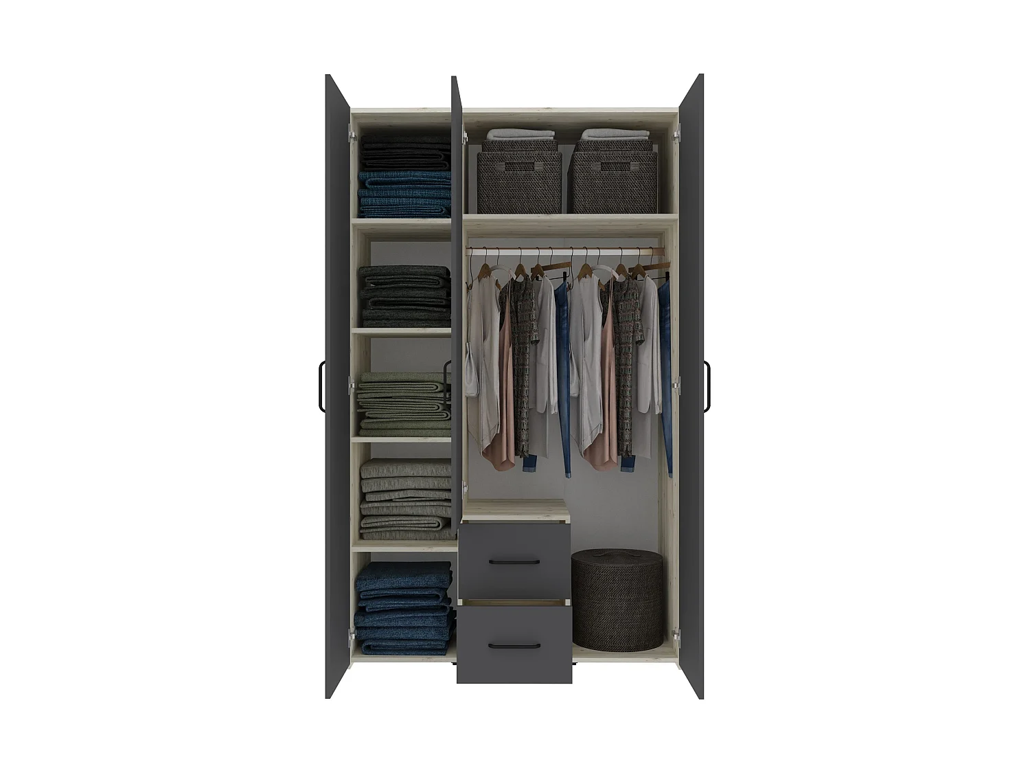 Set camera da letto haaus Malmo V12, Letto 200 x 160 cm, Rovere Bianco/Antracite