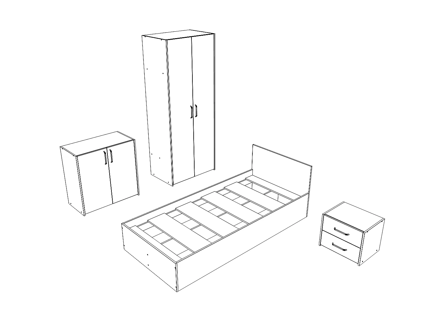 Set camera da letto haaus Malmo V19, Letto 200 x 90 cm, Rovere Bianco/Antracite