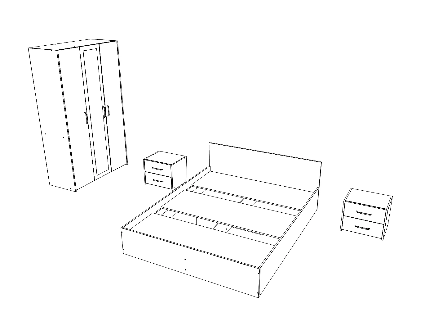 Set camera da letto haaus Malmo V3, Letto 200 x 140 cm, Rovere Bianco/Antracite