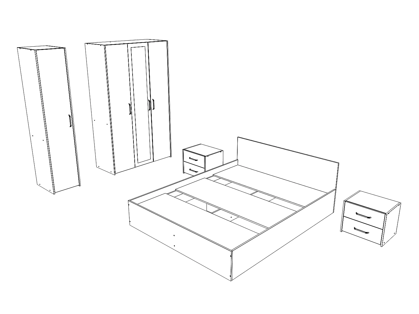 Set camera da letto haaus Malmo V7, Letto 200 x 160 cm, Rovere Bianco/Antracite