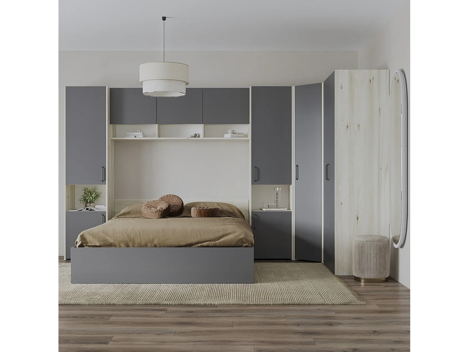 Set camera da letto haaus Malmo V15, Letto 200 x 160 cm, Rovere Bianco/Antracite
