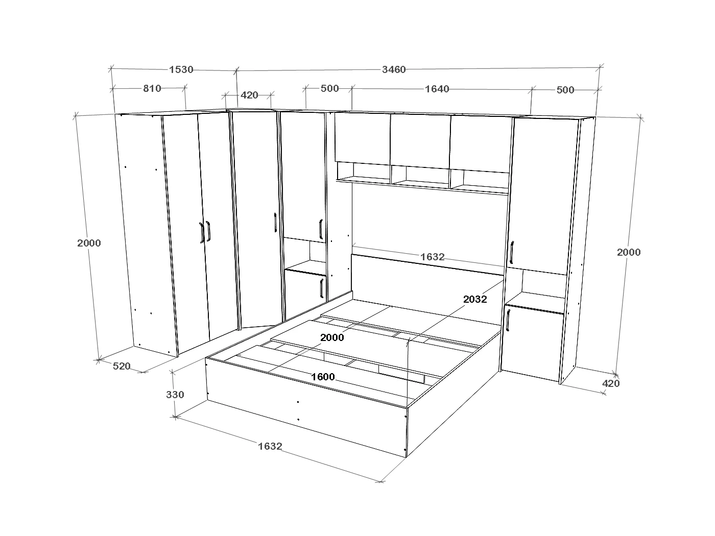 Set camera da letto haaus Malmo V15, Letto 200 x 160 cm, Rovere Bianco/Antracite