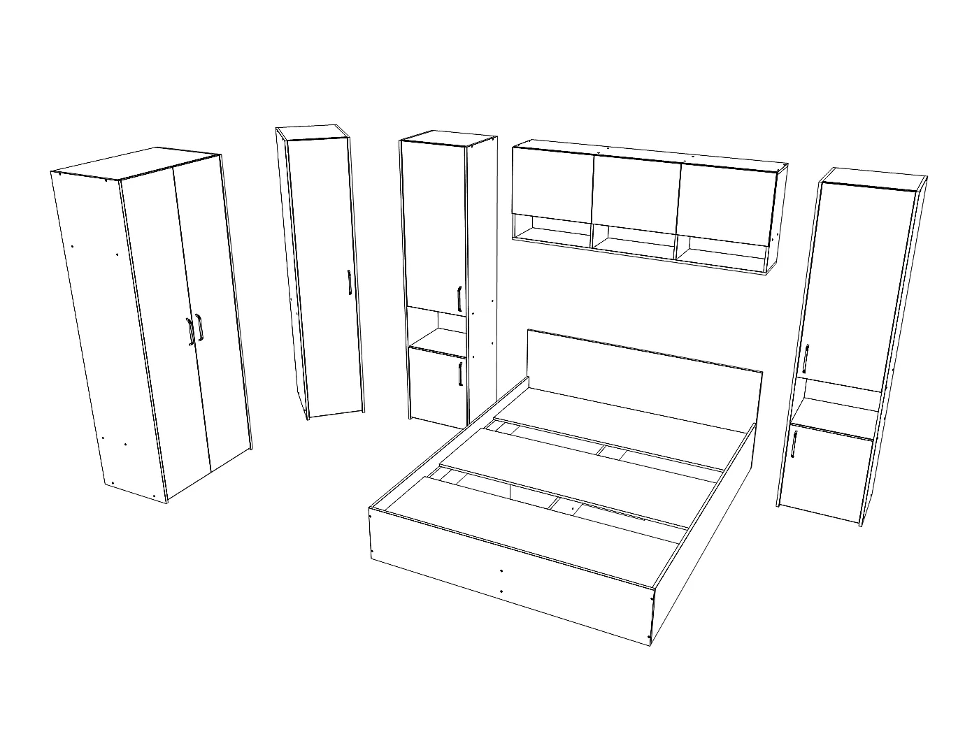 Set camera da letto haaus Malmo V15, Letto 200 x 160 cm, Rovere Bianco/Antracite