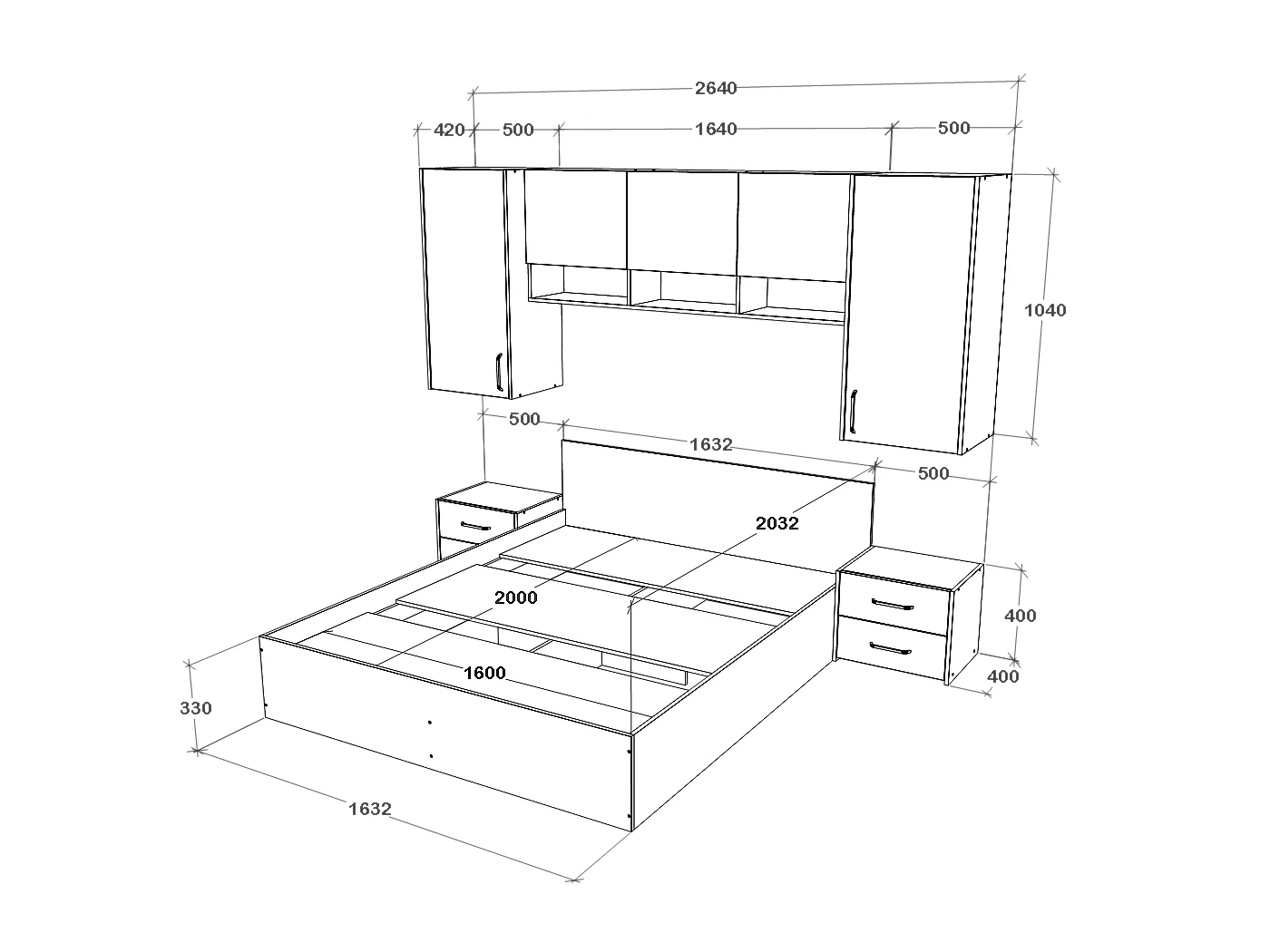 Set camera da letto haaus Malmo V13, Letto 200 x 160 cm, Rovere Bianco/Antracite