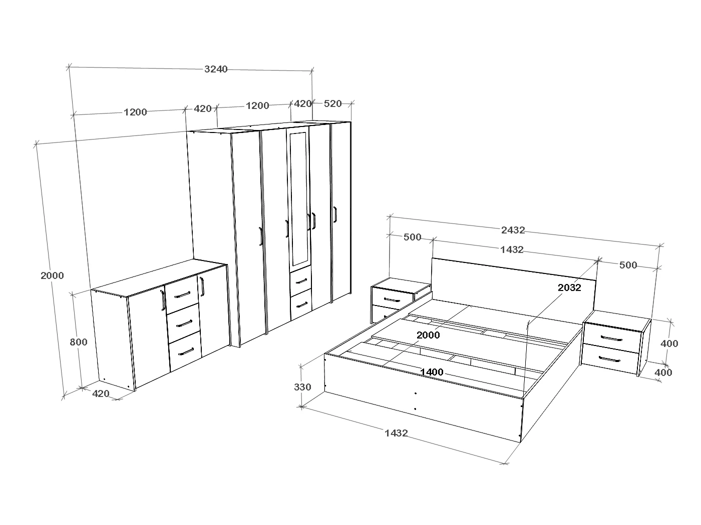 Set camera da letto haaus Malmo V9, Letto 200 x 140 cm, Rovere Artisan/Argilla