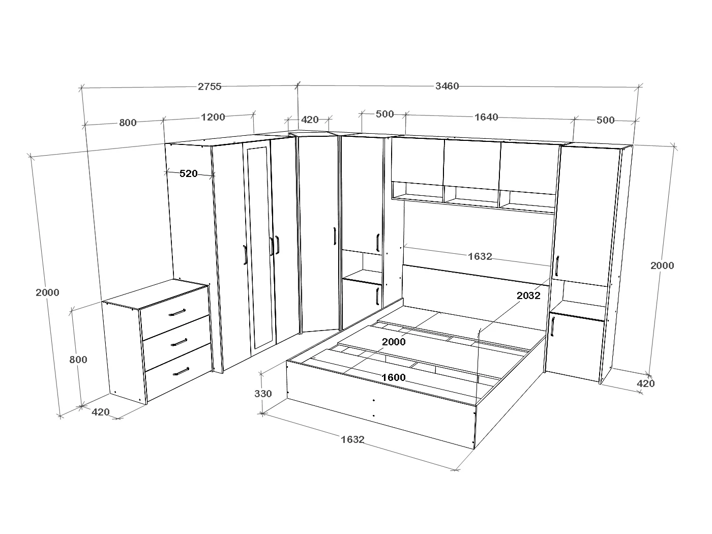 Set camera da letto haaus Malmo V6, Letto 200 x 160 cm, Rovere Artisan/Argilla