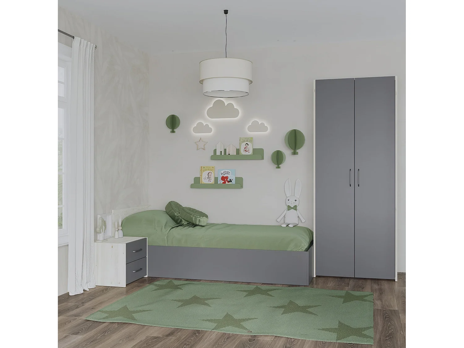 Set camera da letto haaus Malmo V18, Letto 200 x 90 cm, Rovere Bianco/Antracite