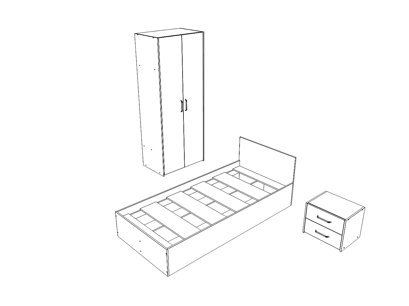 Set camera da letto haaus Malmo V18, Letto 200 x 90 cm, Rovere Bianco/Antracite
