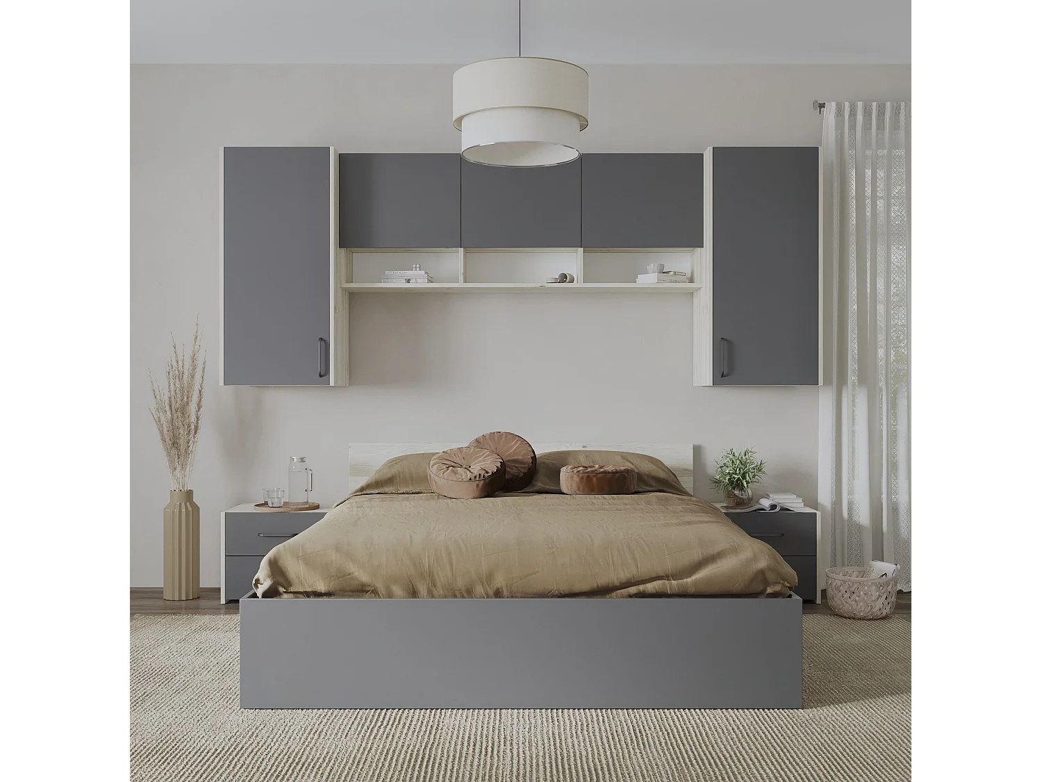 Set camera da letto haaus Malmo V13, Letto 200 x 140 cm, Rovere Bianco/Antracite