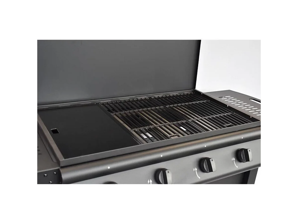 Barbecue à gaz 4 brûleurs GRILL GARDEN GRI3326880021520 avec finition noire mate, hotte et plancha