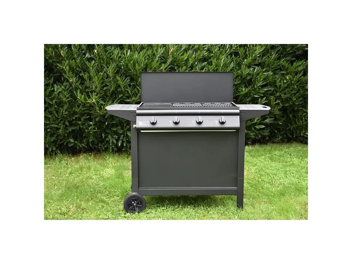 Barbecue à gaz 4 brûleurs GRILL GARDEN GRI3326880021520 avec finition noire mate, hotte et plancha