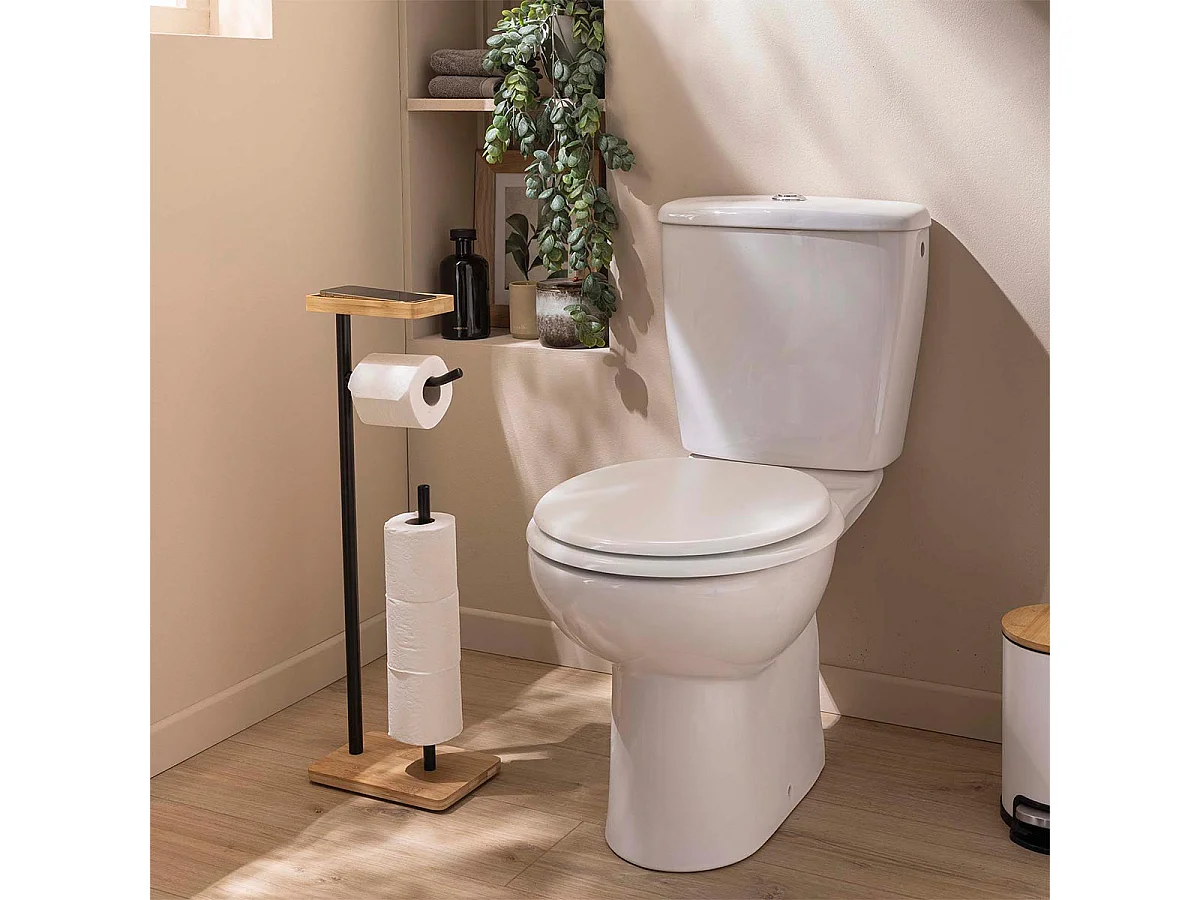 Dérouleur Papier WC en Bambou "Filano" 65cm Noir & Naturel