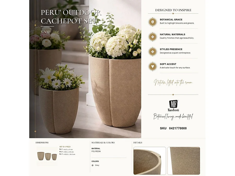 Lot de 3 Cache-Pots "Peru" 50cm Gris