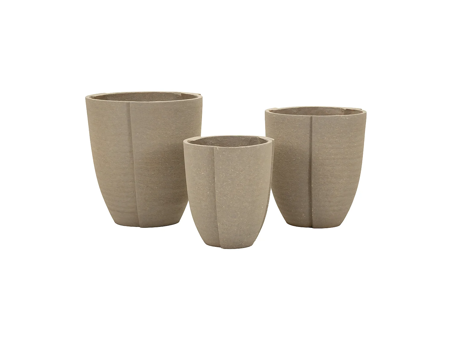 3er-Set Peru Tris Polyresin-Übertöpfe für den Außenbereich – Moderne graue Vasen, Ø 43 x 47, 36 x 41,5, 30,5 x 34,5 cm – Wetterfest – Modern