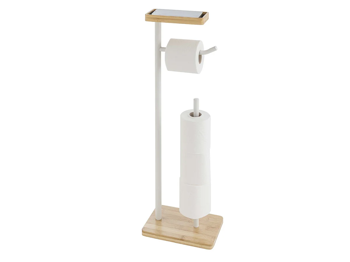 Dérouleur Papier WC en Bambou "Filano" 65cm Blanc & Naturel