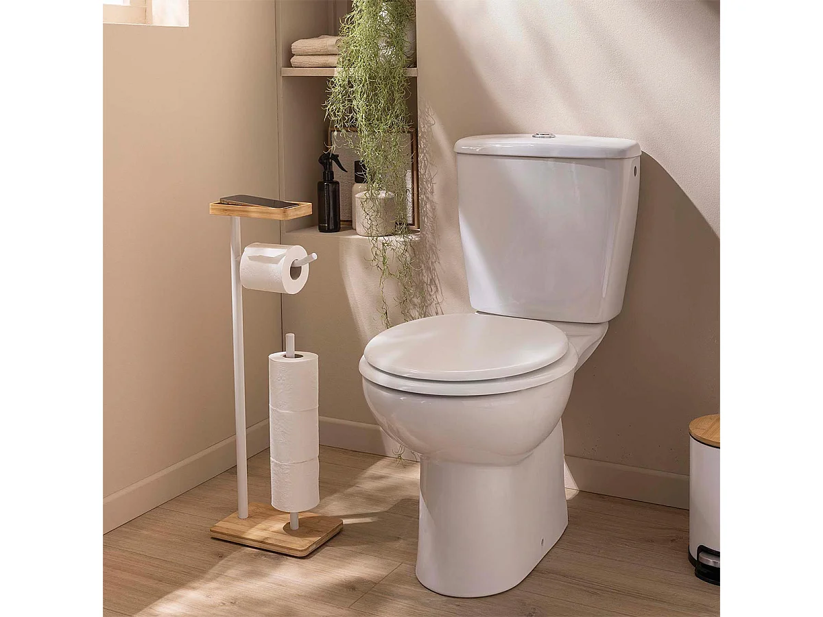 Dérouleur Papier WC en Bambou "Filano" 65cm Blanc & Naturel