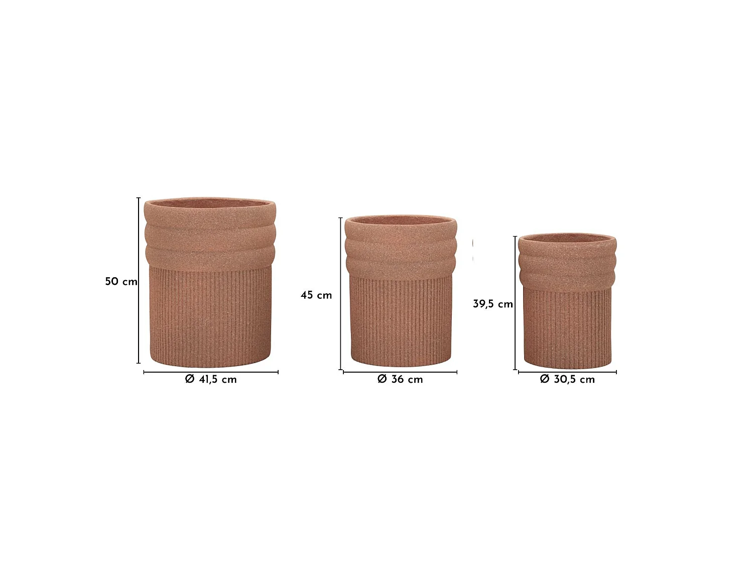 Set mit 3 Übertöpfen aus Polyresin "Colombia Tris" für den Außenbereich – Moderne rote Vasen, Ø 41,5 x 50, 36 x 45, 30,5 x 39,5 cm – Robust und dekorativ