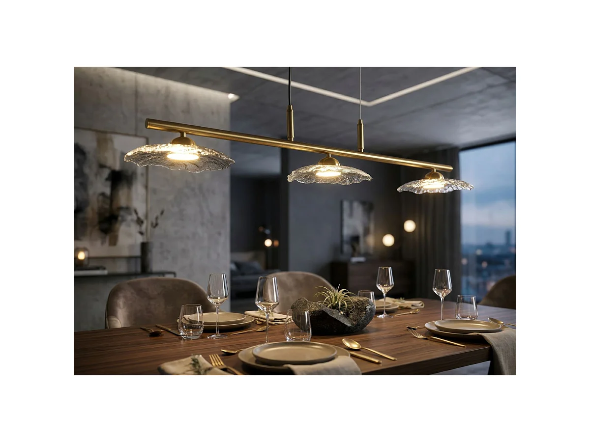 Emily 3-lichts glamour kroonluchter - gouden metalen frame en rookgrijs glas, modern design, E27 fitting - 100x24x18 cm