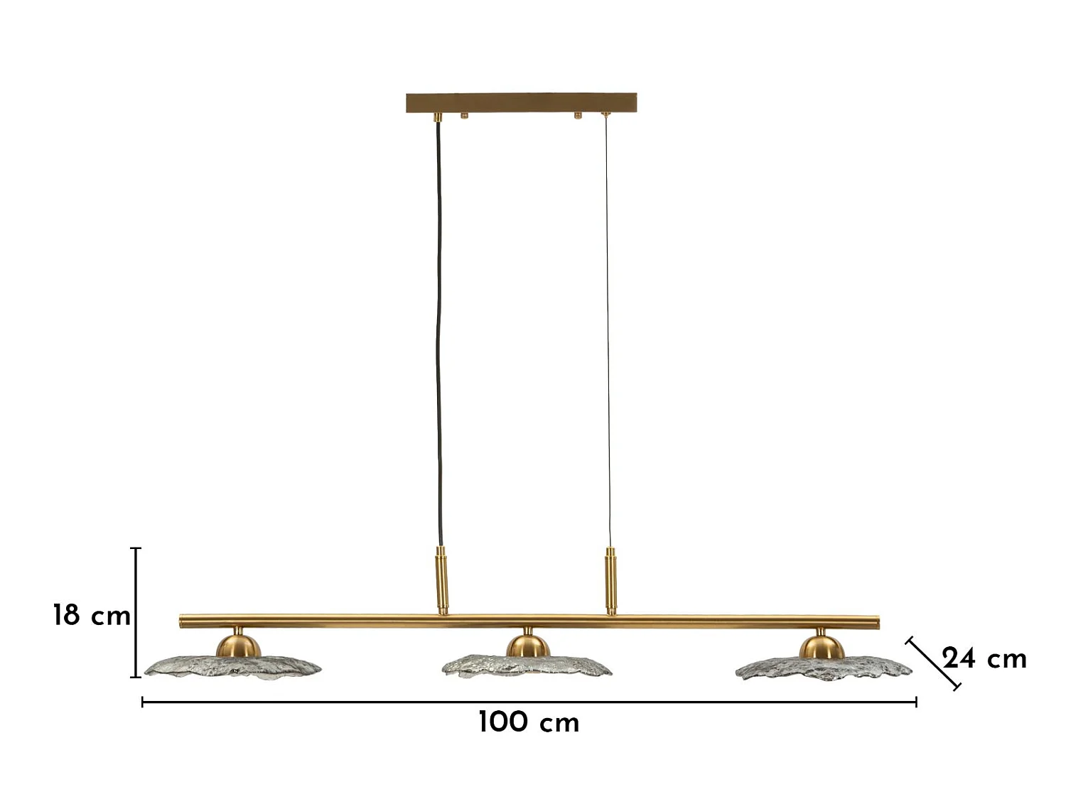 Emily 3-lichts glamour kroonluchter - gouden metalen frame en rookgrijs glas, modern design, E27 fitting - 100x24x18 cm