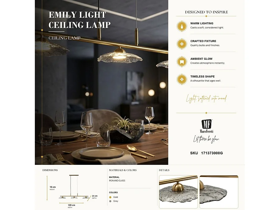 Emily 3-lichts glamour kroonluchter - gouden metalen frame en rookgrijs glas, modern design, E27 fitting - 100x24x18 cm