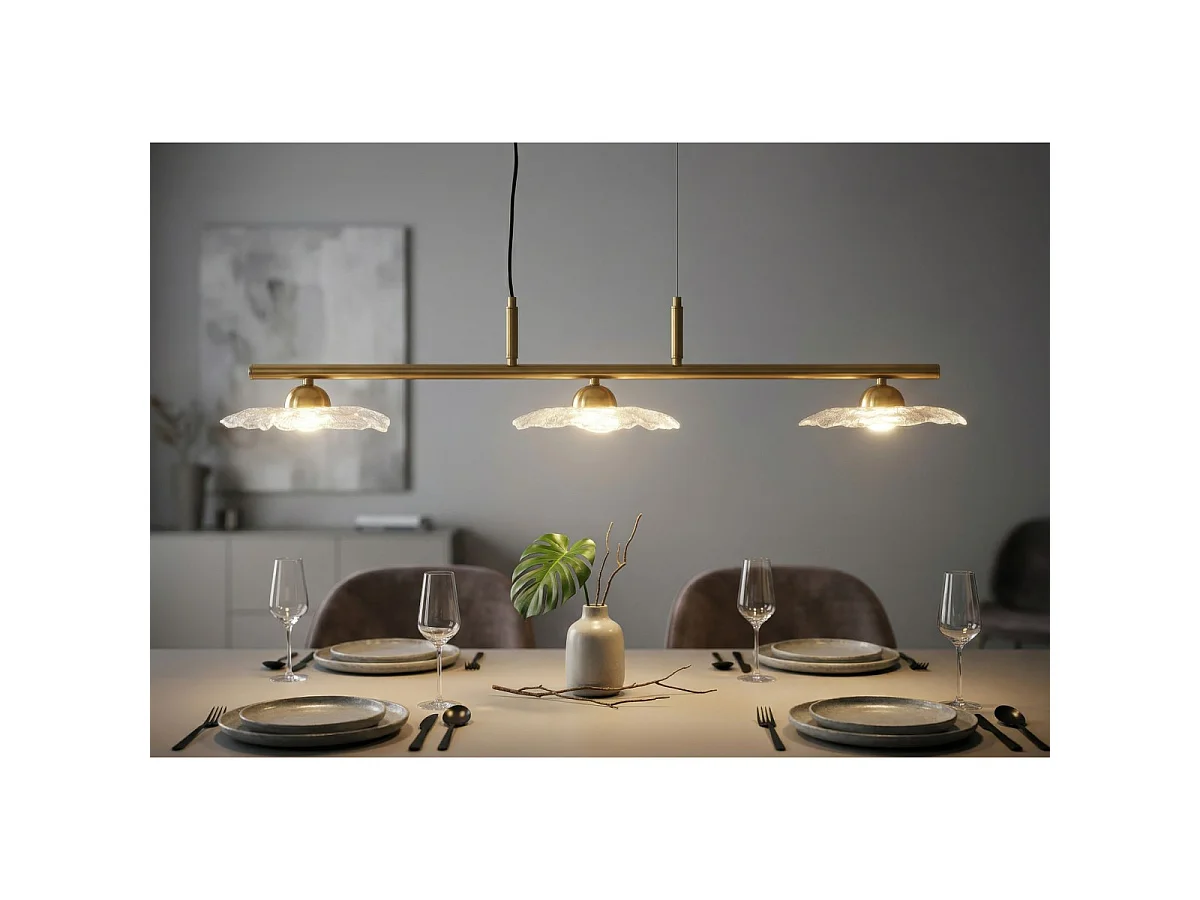 Emily 3-lichts glamour kroonluchter - Gouden metalen en transparante glazen structuur, modern en helder design, E27 fitting - 100x24x18 cm