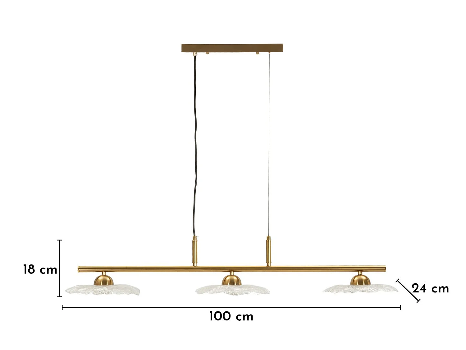 Emily 3-lichts glamour kroonluchter - Gouden metalen en transparante glazen structuur, modern en helder design, E27 fitting - 100x24x18 cm