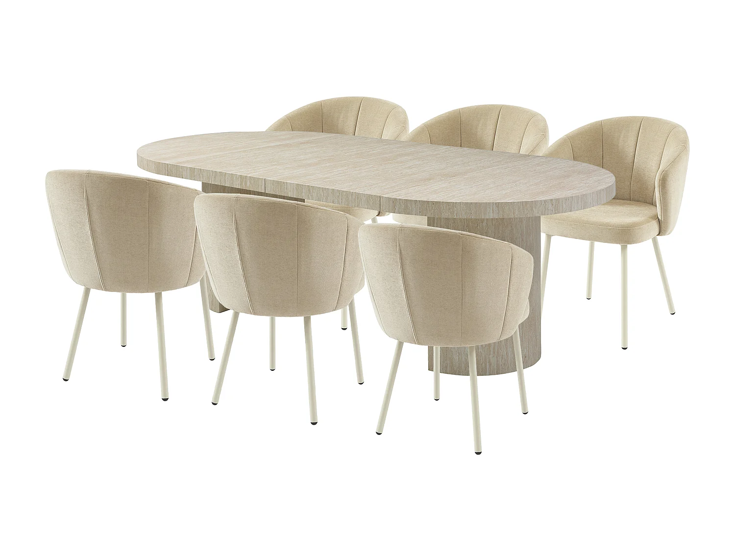 Ensemble table SIDRINA + 6 chaises TANURY - Effet travertin et beige