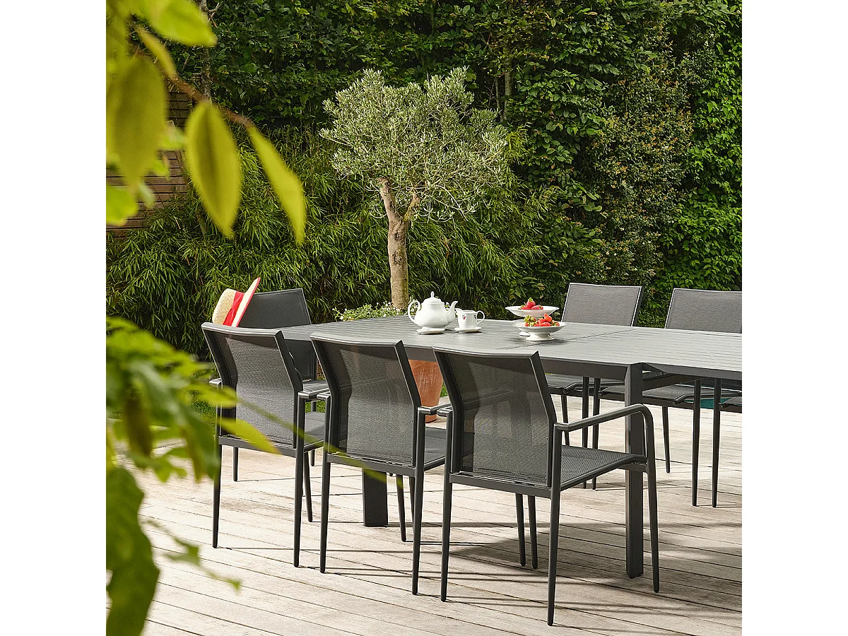 Set da giardino in alluminio e textilene grigio per 6-10 persone