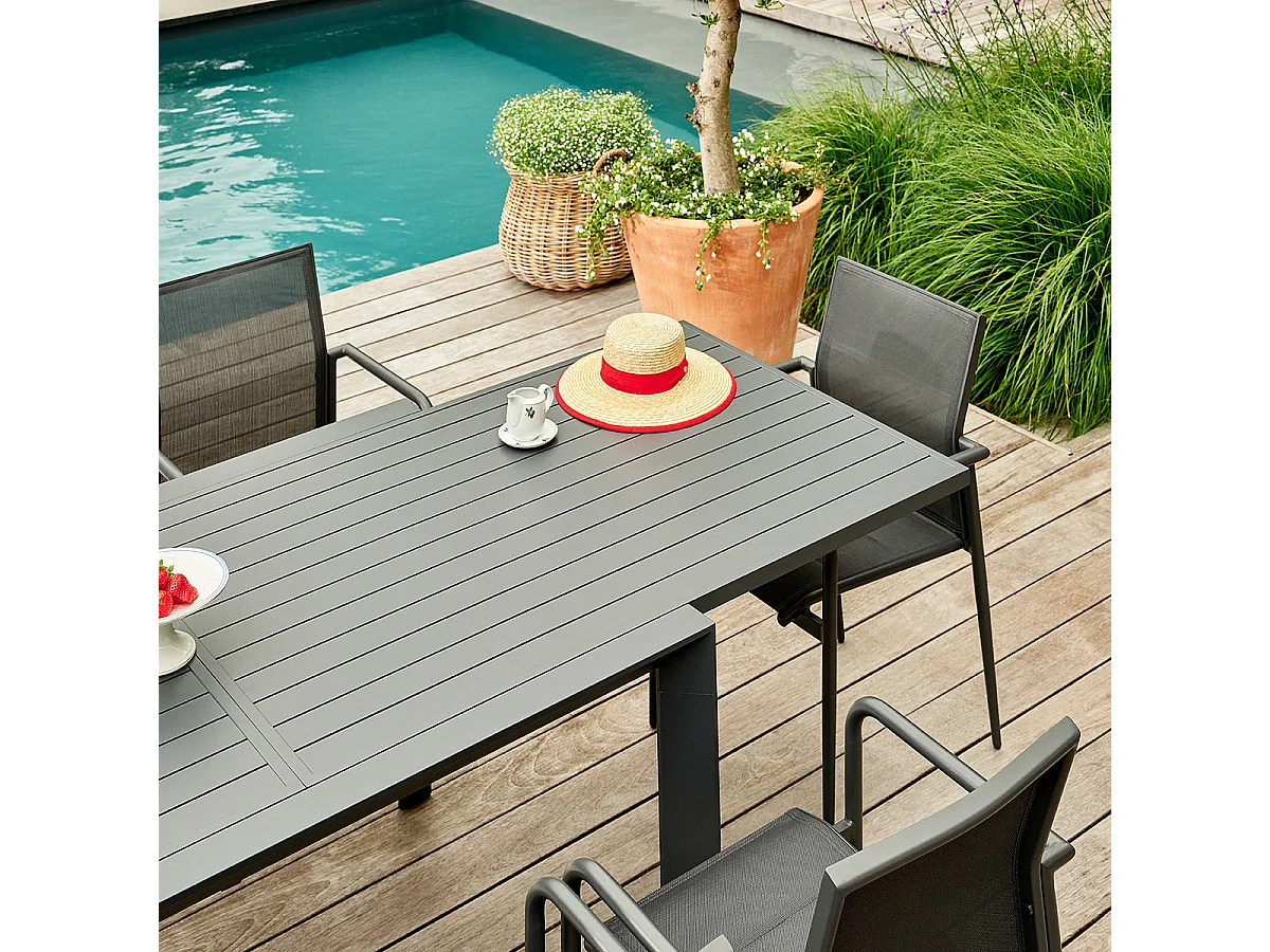 Set da giardino in alluminio e textilene grigio per 6-10 persone