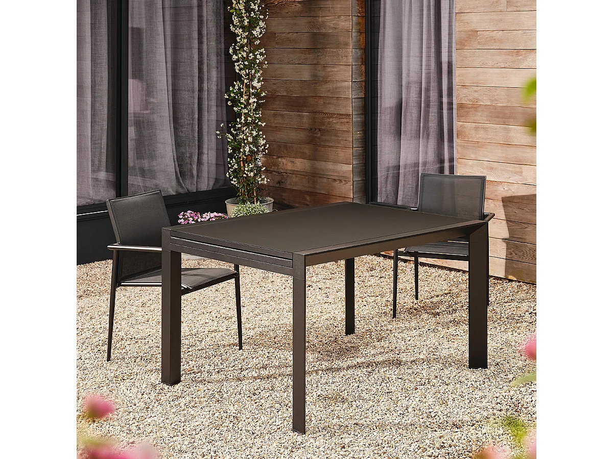 Set da giardino in alluminio e textilene nero per 6-10 persone